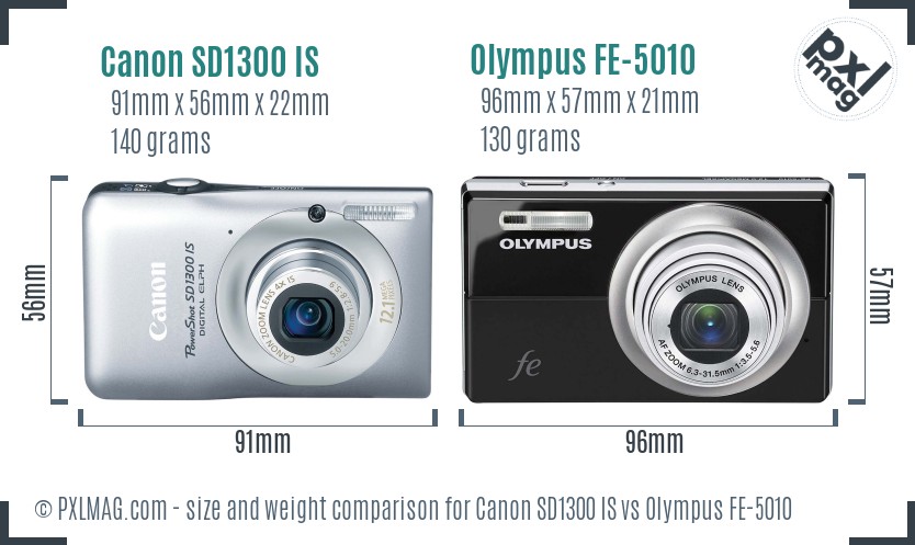 Canon SD1300 IS vs Olympus FE-5010 size comparison Canon SD1300 IS vs Olympus FE-5010 size comparison