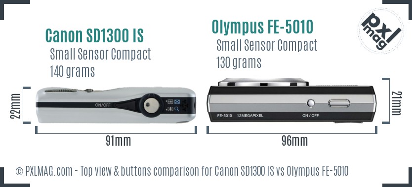 Canon SD1300 IS vs Olympus FE-5010 top view buttons comparison