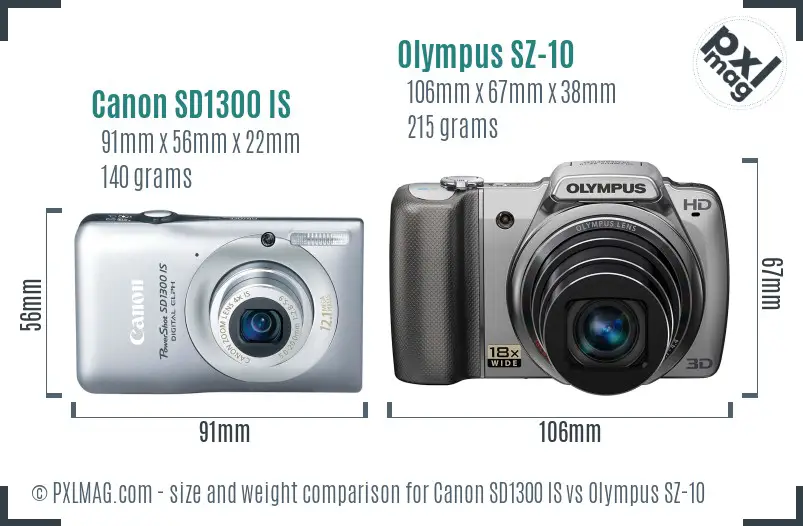 Canon SD1300 IS vs Olympus SZ-10 size comparison