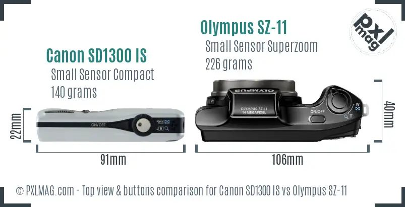 Canon SD1300 IS vs Olympus SZ-11 top view buttons comparison
