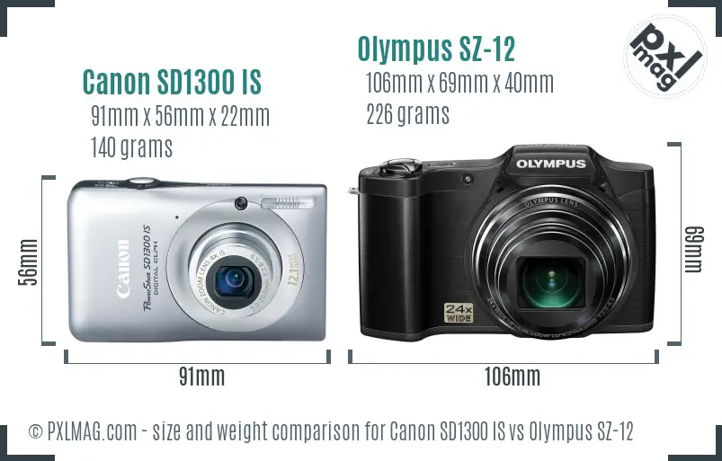 Canon SD1300 IS vs Olympus SZ-12 size comparison