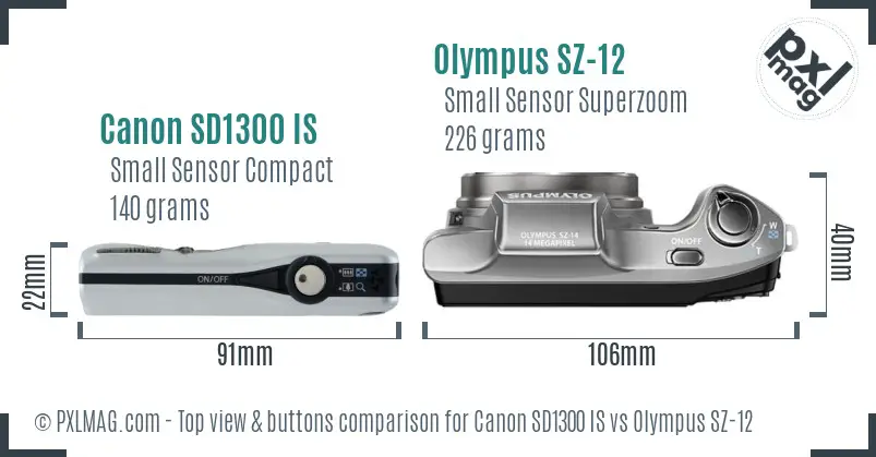 Canon SD1300 IS vs Olympus SZ-12 top view buttons comparison