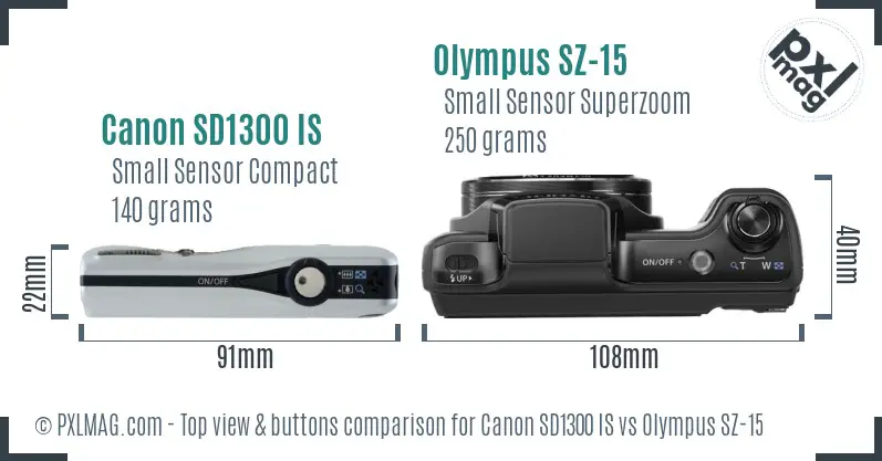 Canon SD1300 IS vs Olympus SZ-15 top view buttons comparison