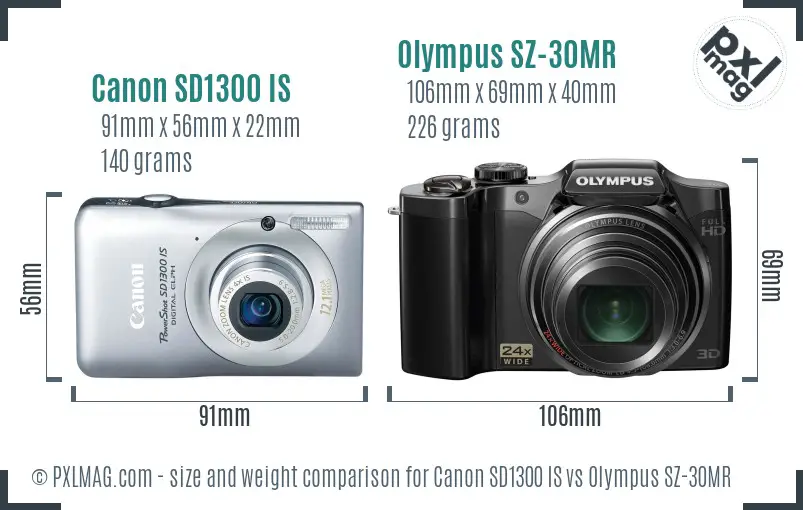 Canon SD1300 IS vs Olympus SZ-30MR size comparison