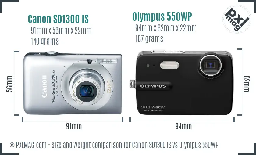 Canon SD1300 IS vs Olympus 550WP size comparison Canon SD1300 IS vs Olympus 550WP size comparison