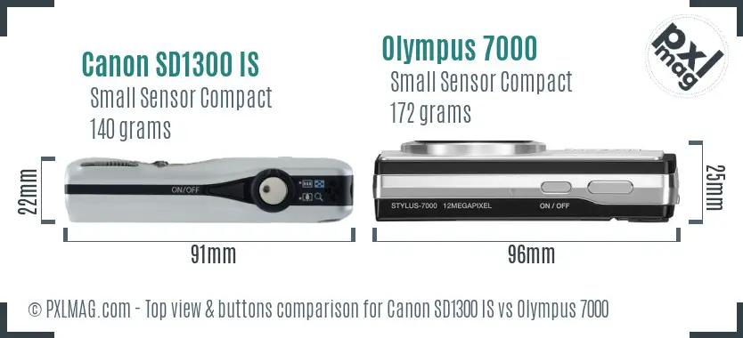 Canon SD1300 IS vs Olympus 7000 top view buttons comparison