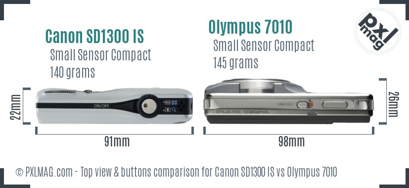 Canon SD1300 IS vs Olympus 7010 top view buttons comparison