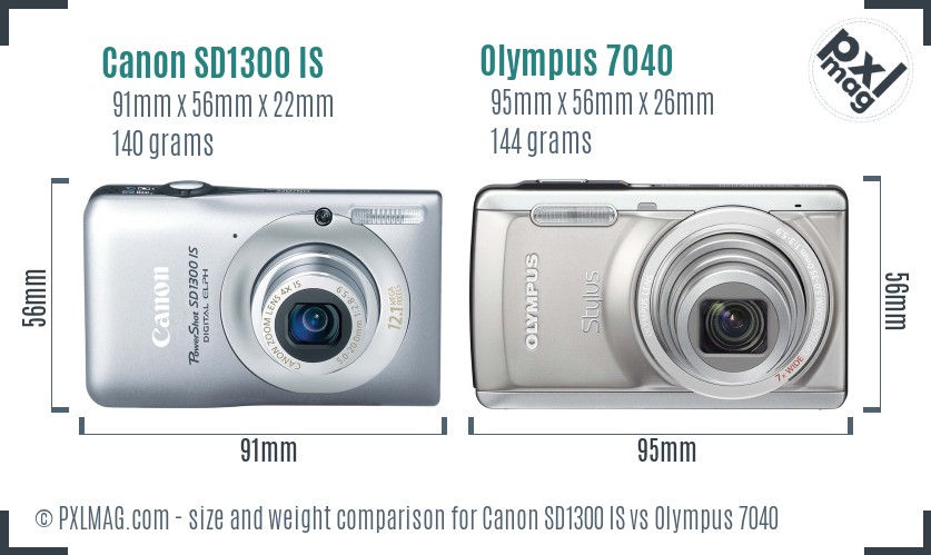 Canon SD1300 IS vs Olympus 7040 size comparison Canon SD1300 IS vs Olympus 7040 size comparison