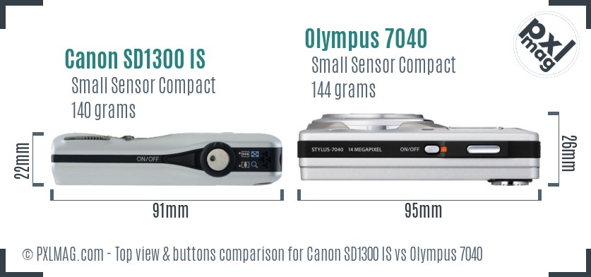 Canon SD1300 IS vs Olympus 7040 top view buttons comparison