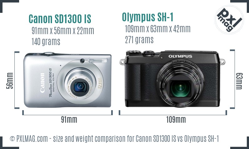 Canon SD1300 IS vs Olympus SH-1 size comparison