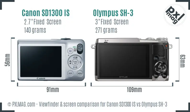 Canon SD1300 IS vs Olympus SH-3 Screen and Viewfinder comparison
