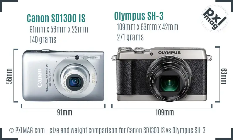Canon SD1300 IS vs Olympus SH-3 size comparison