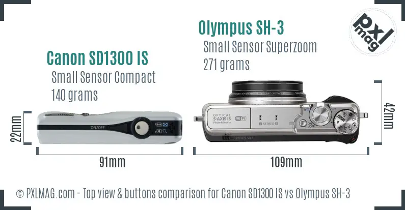Canon SD1300 IS vs Olympus SH-3 top view buttons comparison
