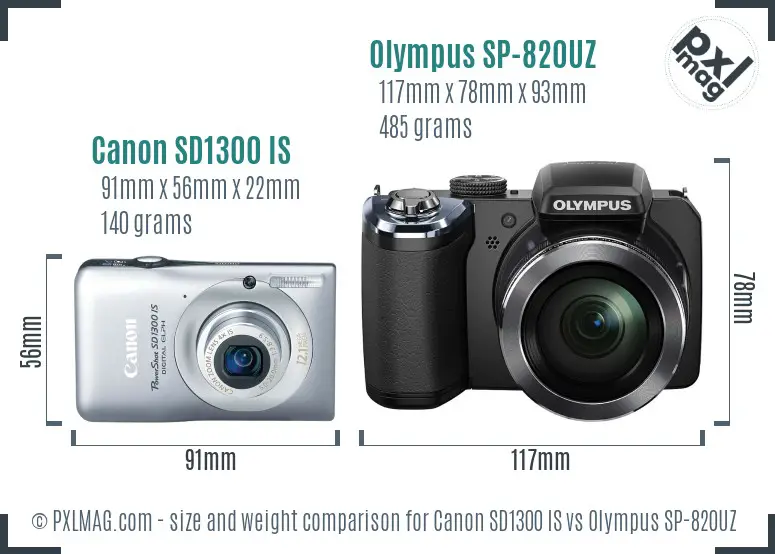 Canon SD1300 IS vs Olympus SP-820UZ size comparison