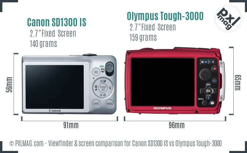 Canon SD1300 IS vs Olympus Tough-3000 Screen and Viewfinder comparison