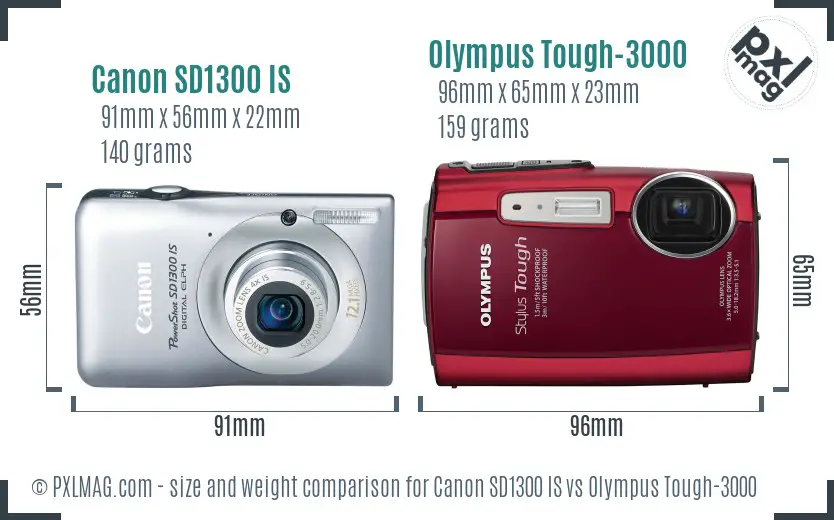 Canon SD1300 IS vs Olympus Tough-3000 size comparison