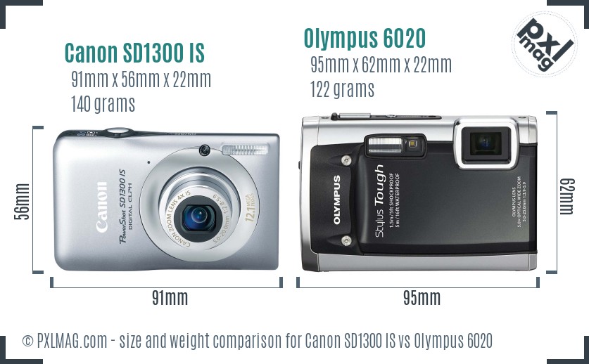 Canon SD1300 IS vs Olympus 6020 size comparison