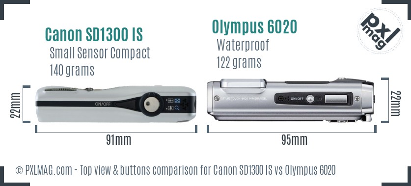 Canon SD1300 IS vs Olympus 6020 top view buttons comparison