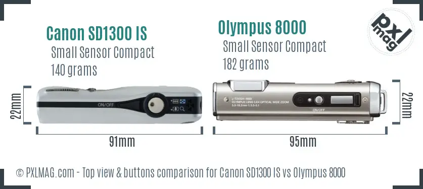 Canon SD1300 IS vs Olympus 8000 top view buttons comparison