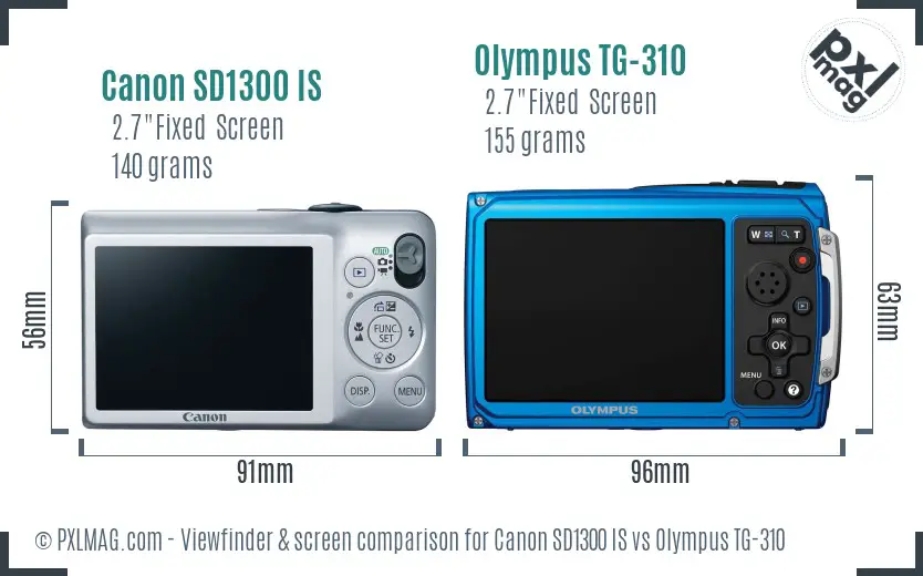 Canon SD1300 IS vs Olympus TG-310 Screen and Viewfinder comparison