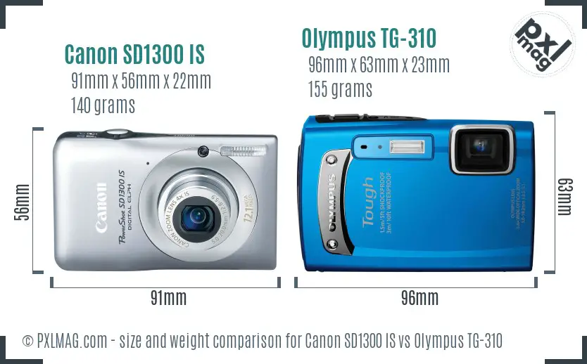Canon SD1300 IS vs Olympus TG-310 size comparison