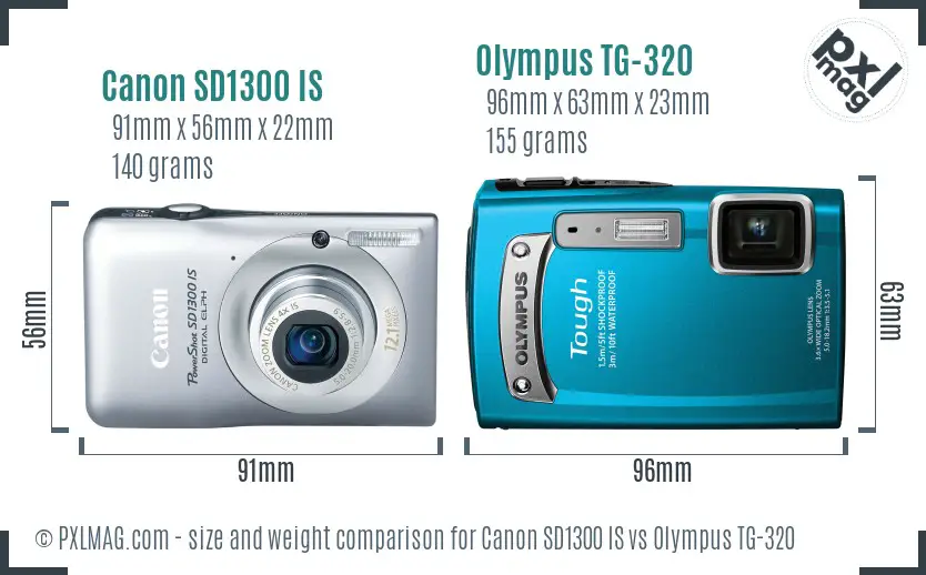 Canon SD1300 IS vs Olympus TG-320 size comparison