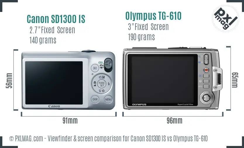 Canon SD1300 IS vs Olympus TG-610 Screen and Viewfinder comparison