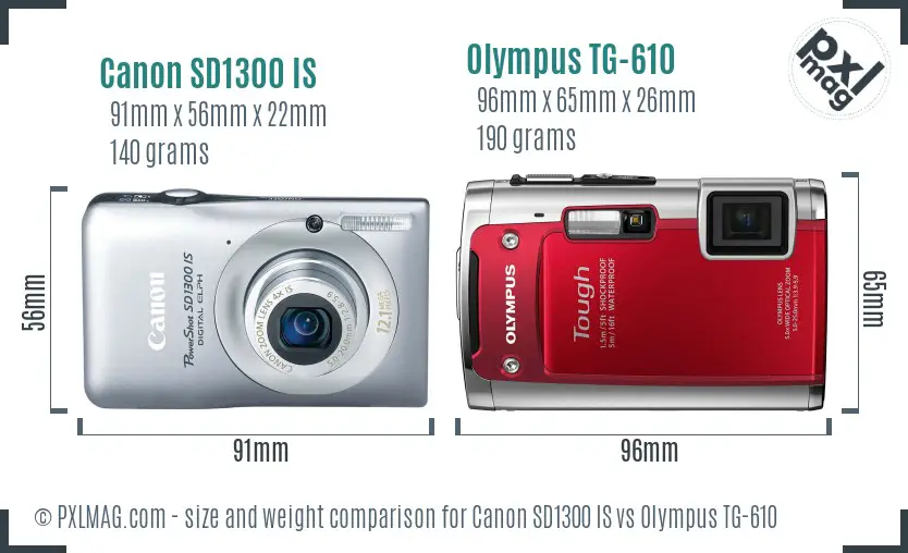 Canon SD1300 IS vs Olympus TG-610 size comparison