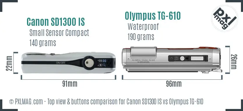 Canon SD1300 IS vs Olympus TG-610 top view buttons comparison