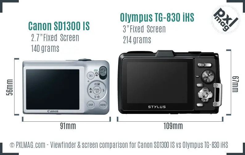 Canon SD1300 IS vs Olympus TG-830 iHS Screen and Viewfinder comparison