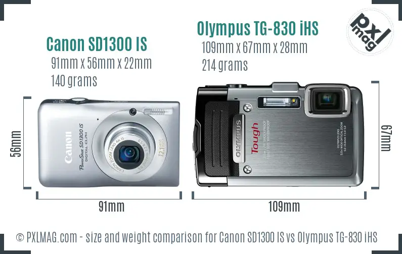 Canon SD1300 IS vs Olympus TG-830 iHS size comparison