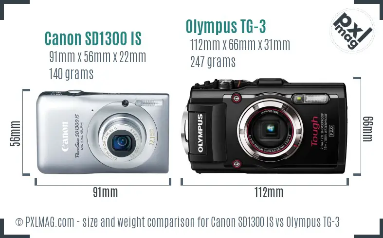 Canon SD1300 IS vs Olympus TG-3 size comparison