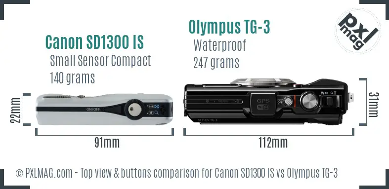 Canon SD1300 IS vs Olympus TG-3 top view buttons comparison