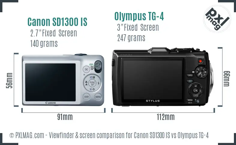 Canon SD1300 IS vs Olympus TG-4 Screen and Viewfinder comparison