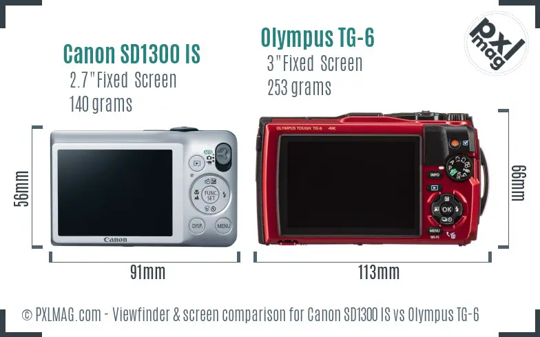 Canon SD1300 IS vs Olympus TG-6 Screen and Viewfinder comparison