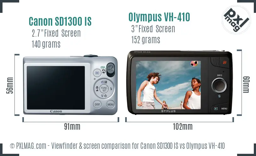 Canon SD1300 IS vs Olympus VH-410 Screen and Viewfinder comparison