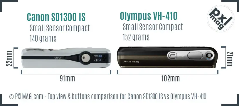 Canon SD1300 IS vs Olympus VH-410 top view buttons comparison