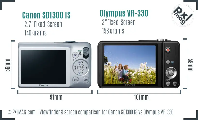 Canon SD1300 IS vs Olympus VR-330 Screen and Viewfinder comparison