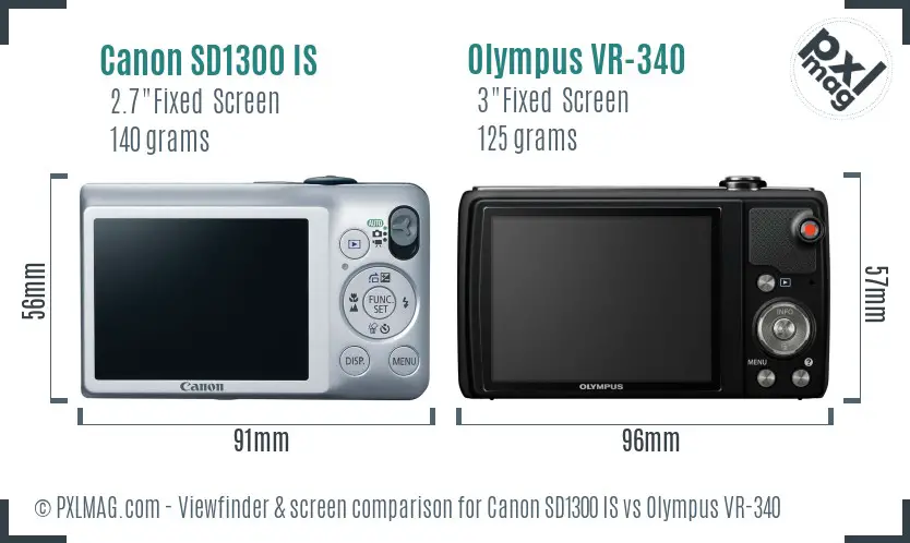 Canon SD1300 IS vs Olympus VR-340 Screen and Viewfinder comparison
