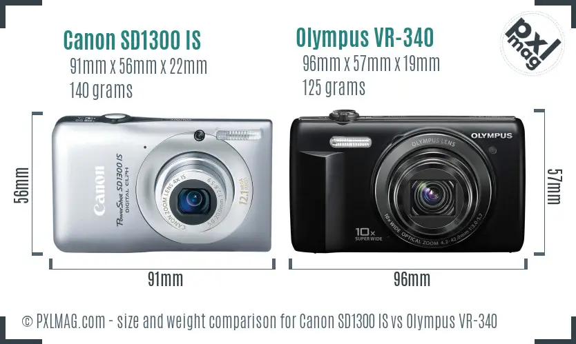 Canon SD1300 IS vs Olympus VR-340 size comparison
