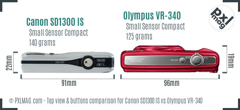 Canon SD1300 IS vs Olympus VR-340 top view buttons comparison
