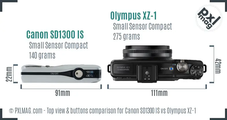 Canon SD1300 IS vs Olympus XZ-1 top view buttons comparison