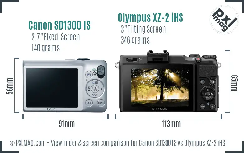 Canon SD1300 IS vs Olympus XZ-2 iHS Screen and Viewfinder comparison