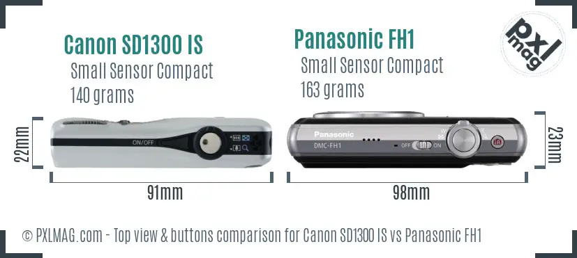 Canon SD1300 IS vs Panasonic FH1 top view buttons comparison Canon SD1300 IS vs Panasonic FH1 top view buttons comparison