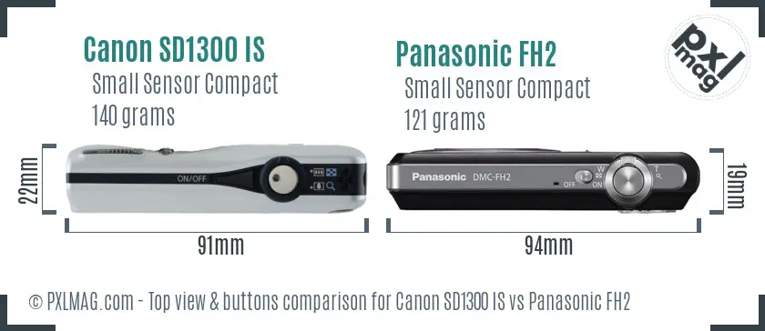 Canon SD1300 IS vs Panasonic FH2 top view buttons comparison