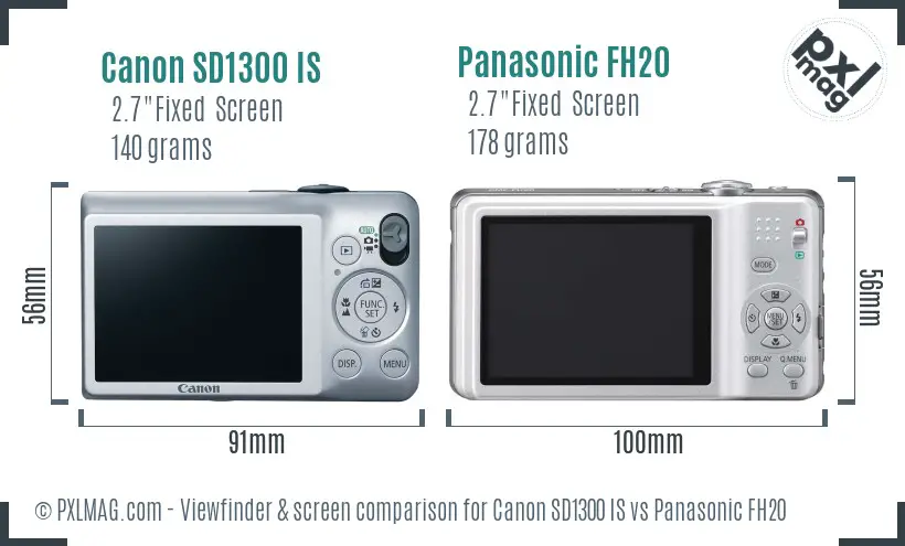 Canon SD1300 IS vs Panasonic FH20 Screen and Viewfinder comparison