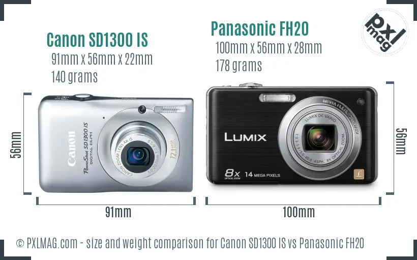 Canon SD1300 IS vs Panasonic FH20 size comparison