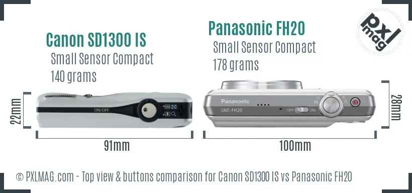 Canon SD1300 IS vs Panasonic FH20 top view buttons comparison