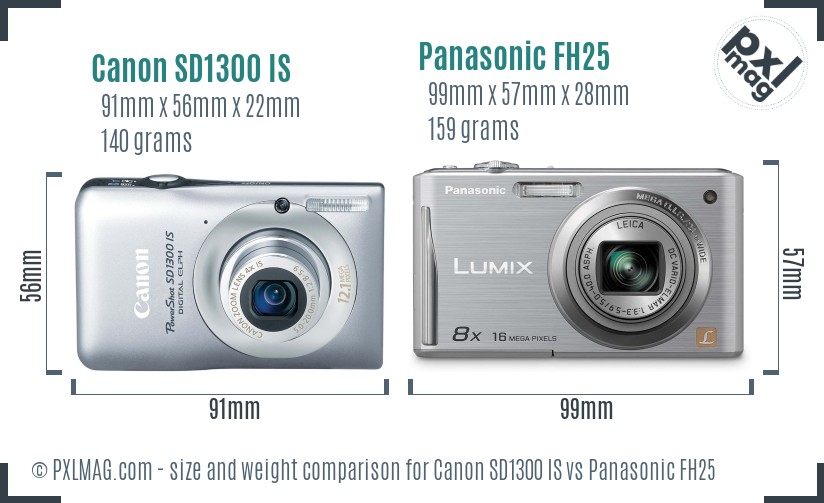 Canon SD1300 IS vs Panasonic FH25 size comparison
