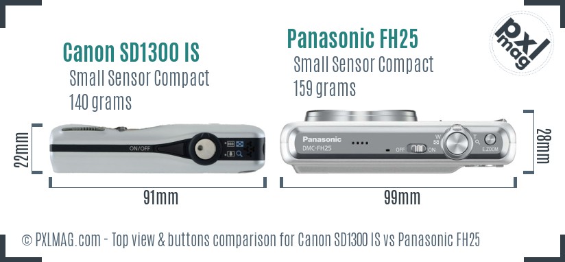 Canon SD1300 IS vs Panasonic FH25 top view buttons comparison
